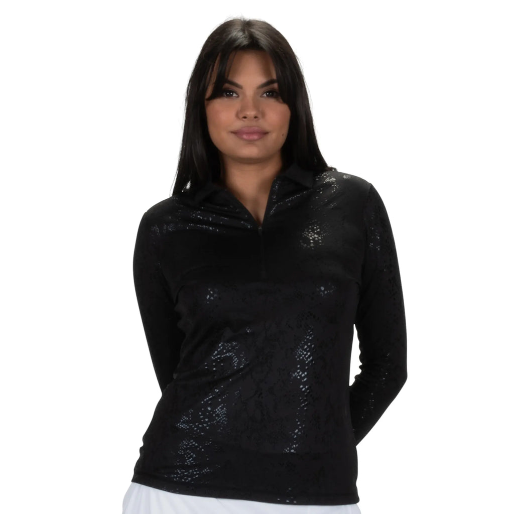 Nancy Lopez  Balance Long Sleeve Polo Black Multi