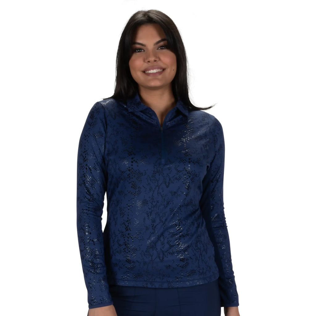 Nancy Lopez  Balance Long Sleeve Polo Navy Multi