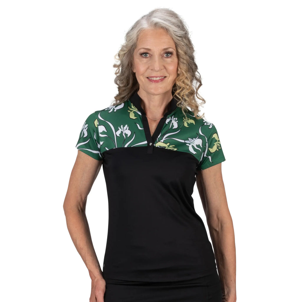 Nancy Lopez  Minx Short Sleeve Polo Black Multi