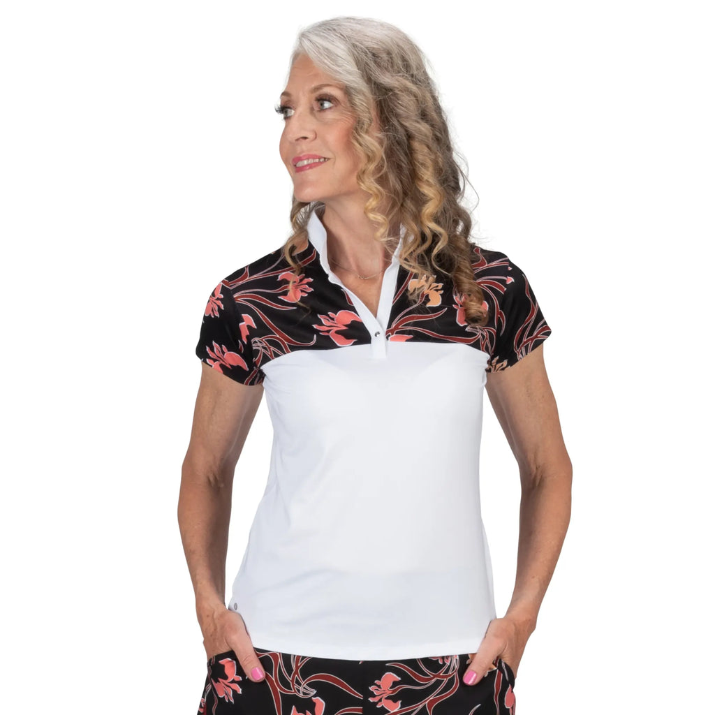 Nancy Lopez  Minx Short Sleeve Polo White Multi