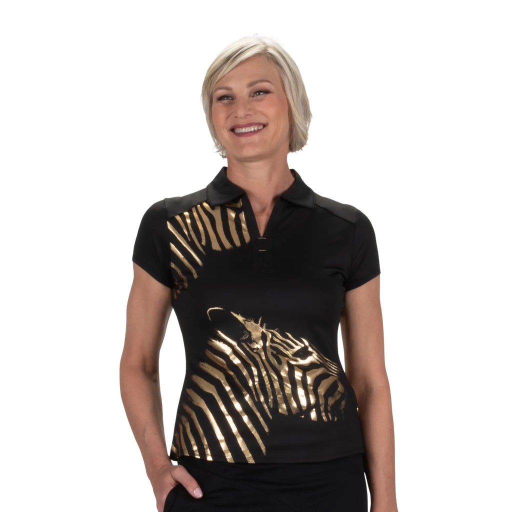 Nancy Lopez  Safari Short Sleeve Polo Black Multi