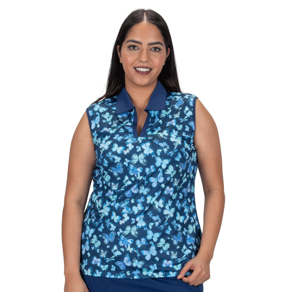 Nancy Lopez   Butterfly Sleeveless Polo Plus Navy Multi