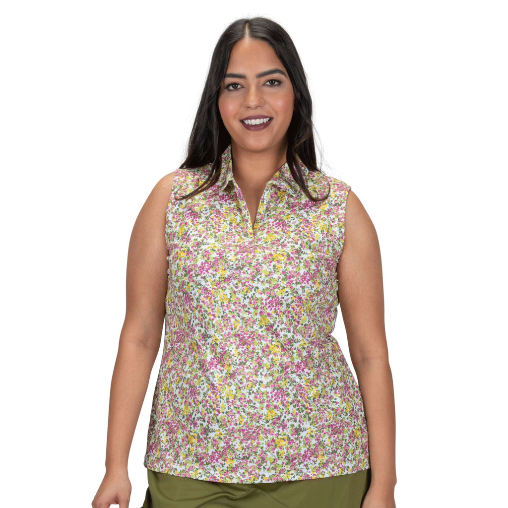 Nancy Lopez  Bloom Sleeveless Polo Plus White Multi