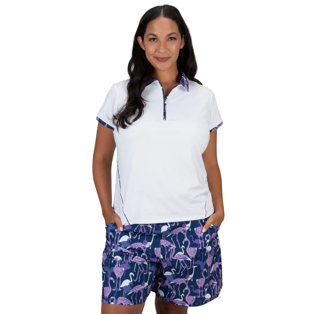 Nancy Lopez  Folly Short Sleeve Polo Plus White Multi