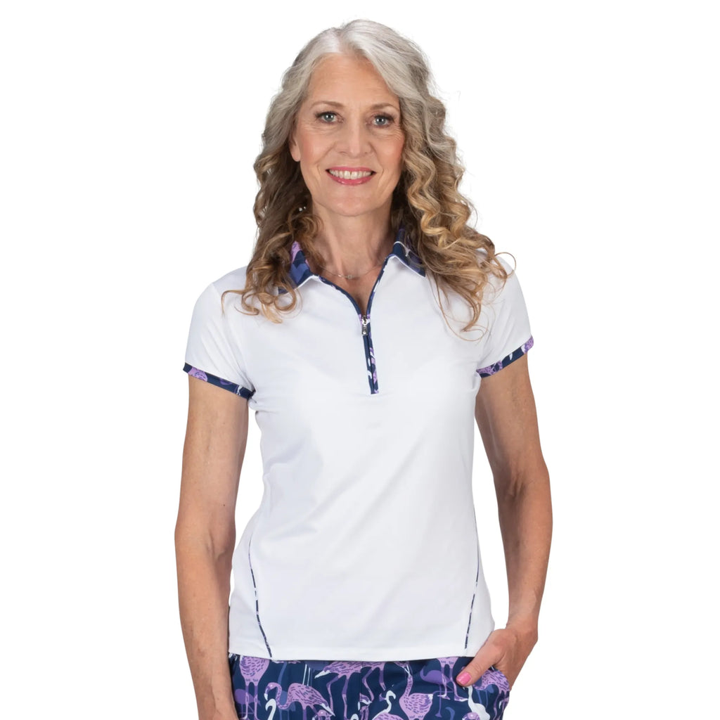 Nancy Lopez  Folly Short Sleeve Polo White Multi